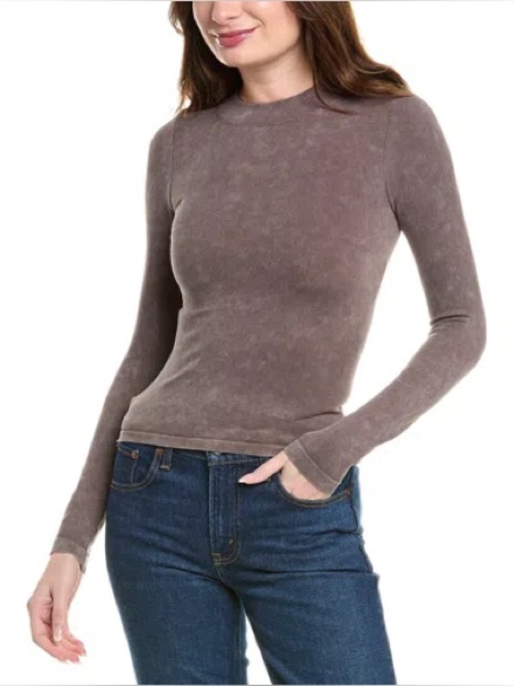 Vintage Havana Dark Gray Long Sleeve Mock Neck Top